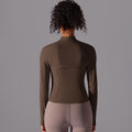 Processing personalized stand-up collar long zipper long sleevesoutwear brushed tight sports running fitness yoga wear tops for women