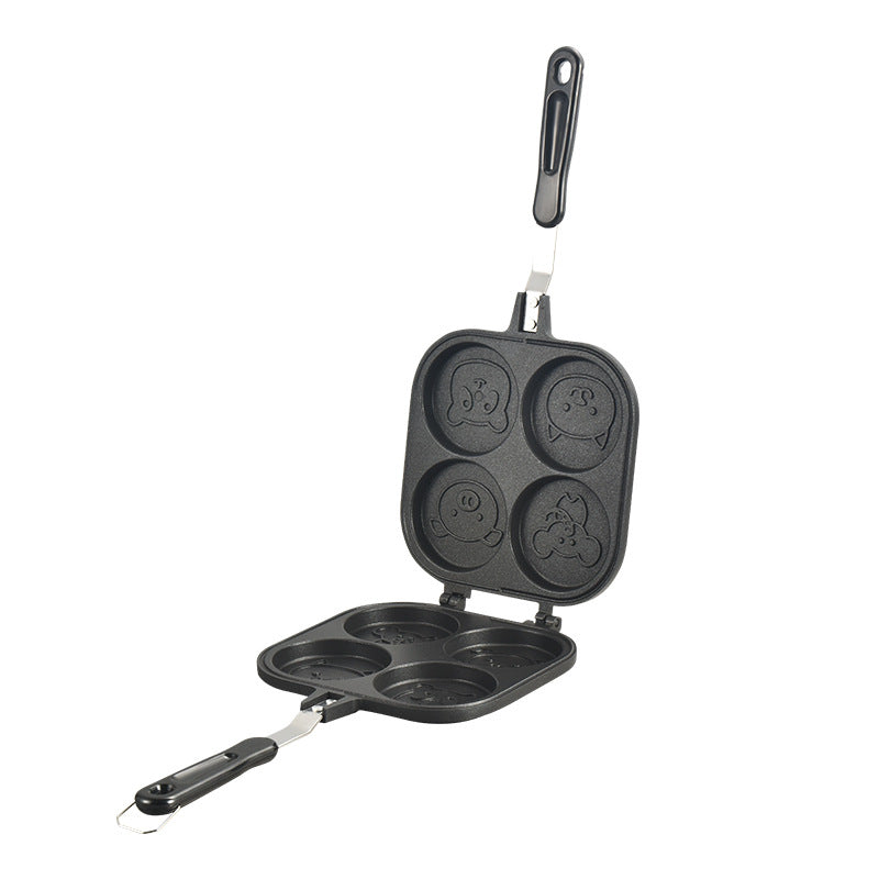 Manufacturer square wheel pancake pan double-sided four-hole animal egg pancake non-stick pan household multifunctional breakfast frying pan