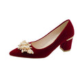 Xiuhe wedding shoes for women, red thick heel, not tiring feet, bridal shoes, 2024 new arrival, chinoiserie pointed toe wedding toast shoes