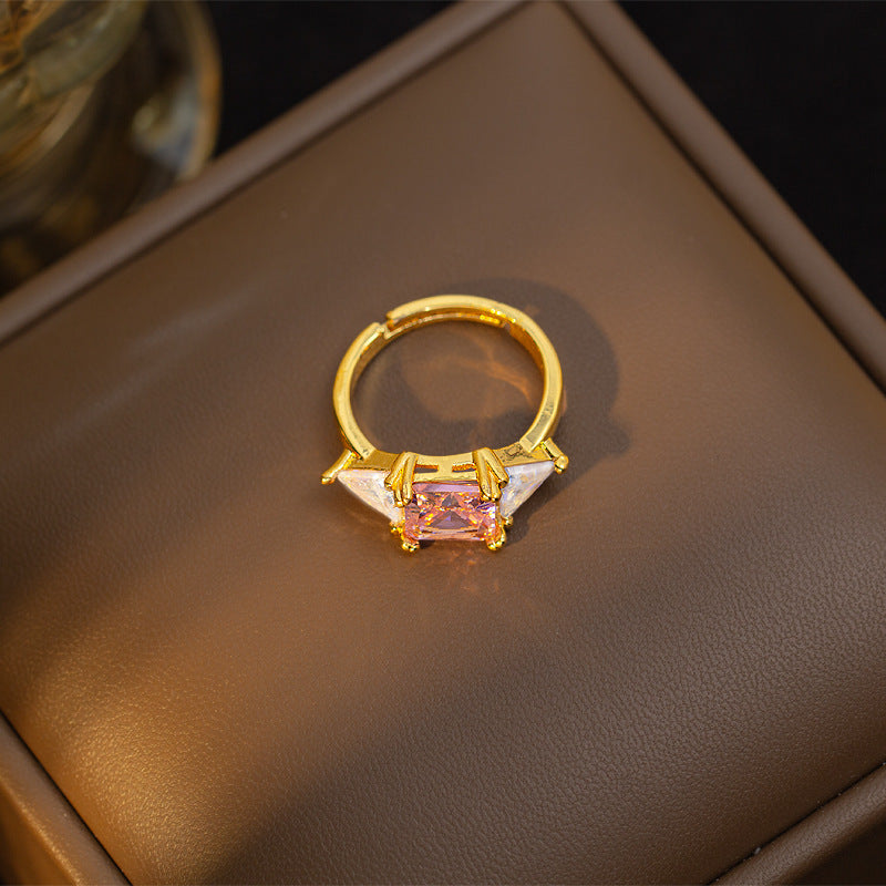 Necklace for women, popular pink zircon, geometric niche style fashion design, titanium steel pendant, elegantsuit collarbone chain