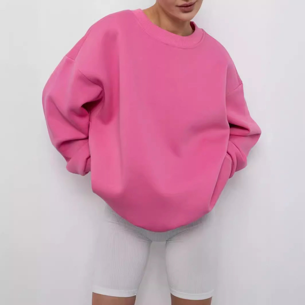 European and American  2024  spring and autumn new solid color round neck loose pullover sweater top women