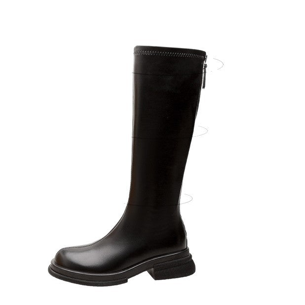 Petites thick heel boots women's thick round toe small gold buckle knee high knight boots boots 2025 brown black waterproof