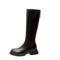 Petites thick heel boots women's thick round toe small gold buckle knee high knight boots boots 2025 brown black waterproof