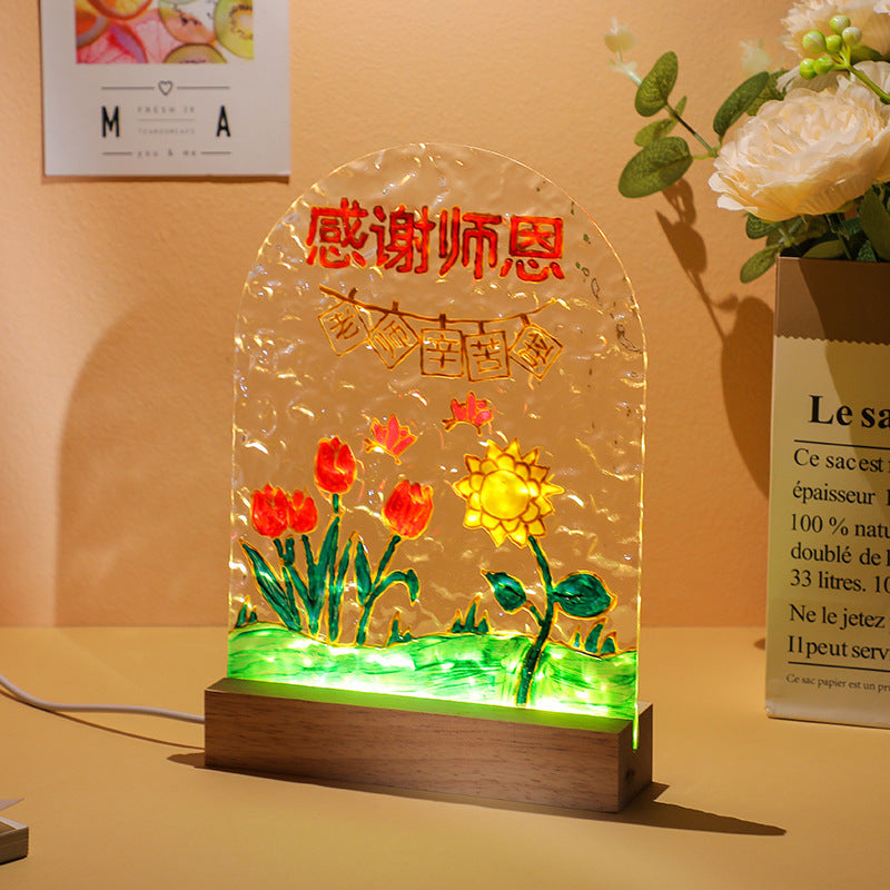 Tulip night light DIY material package, gift for girlfriend, hand-painted night light, water ripple acrylic light, ambient light.