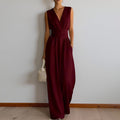 summer new women's clothing - cross-border  us & europe - fashionable casual solid color cinched waist sleeveless jumpsuit