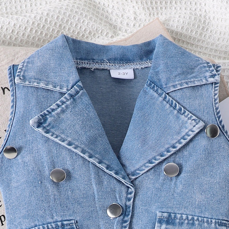 Children's clothing  cross-border european and american girls denim vest + suspender jumpsuit summer
