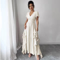 summer new arrival: v-neck slim-fit long dress - pleated, slimming, and fashionable