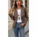 new cross-border fashion casual faux suede comfortable fabric turn-down collar long sleeve cropped top jacket women's clothing