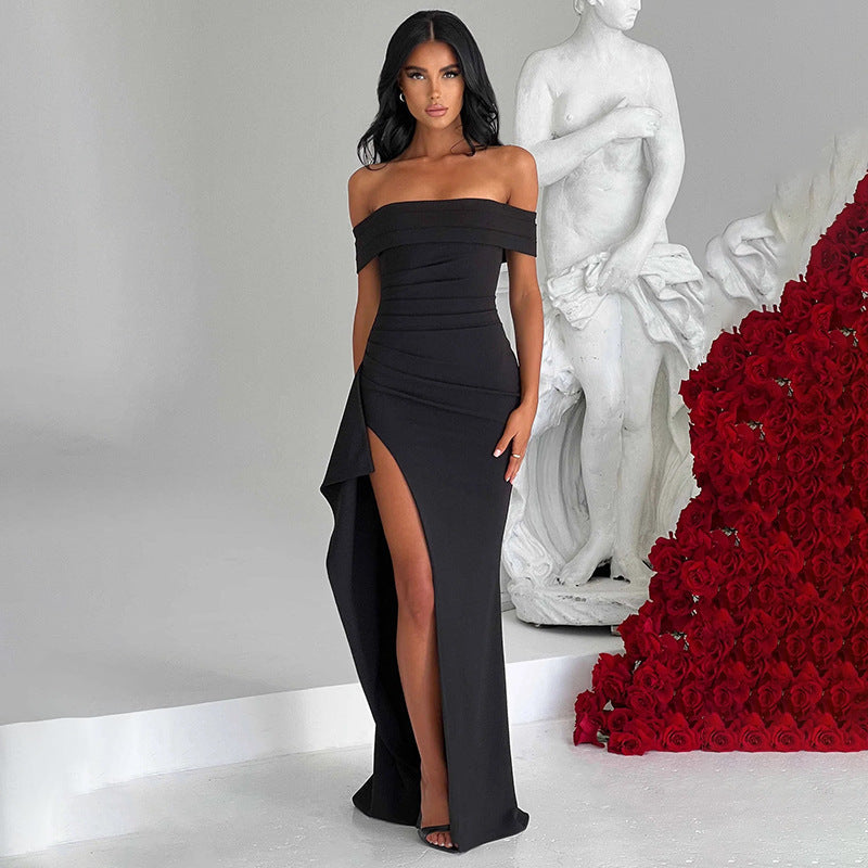 fashionexport women's clothing  spring sexy one shoulder elegant elegance party dress slit dress