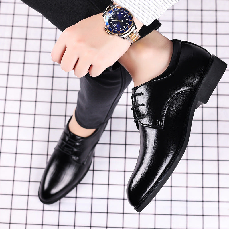 British style pointed-toe men's leather dress shoes - casual, trendy, formal, lace-up, korean style, wedding shoes - dropshipping available