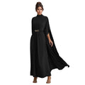 C7279 cross-border   fashionable women's slim-fit waist-cinching button-down round neck shawl dress - new