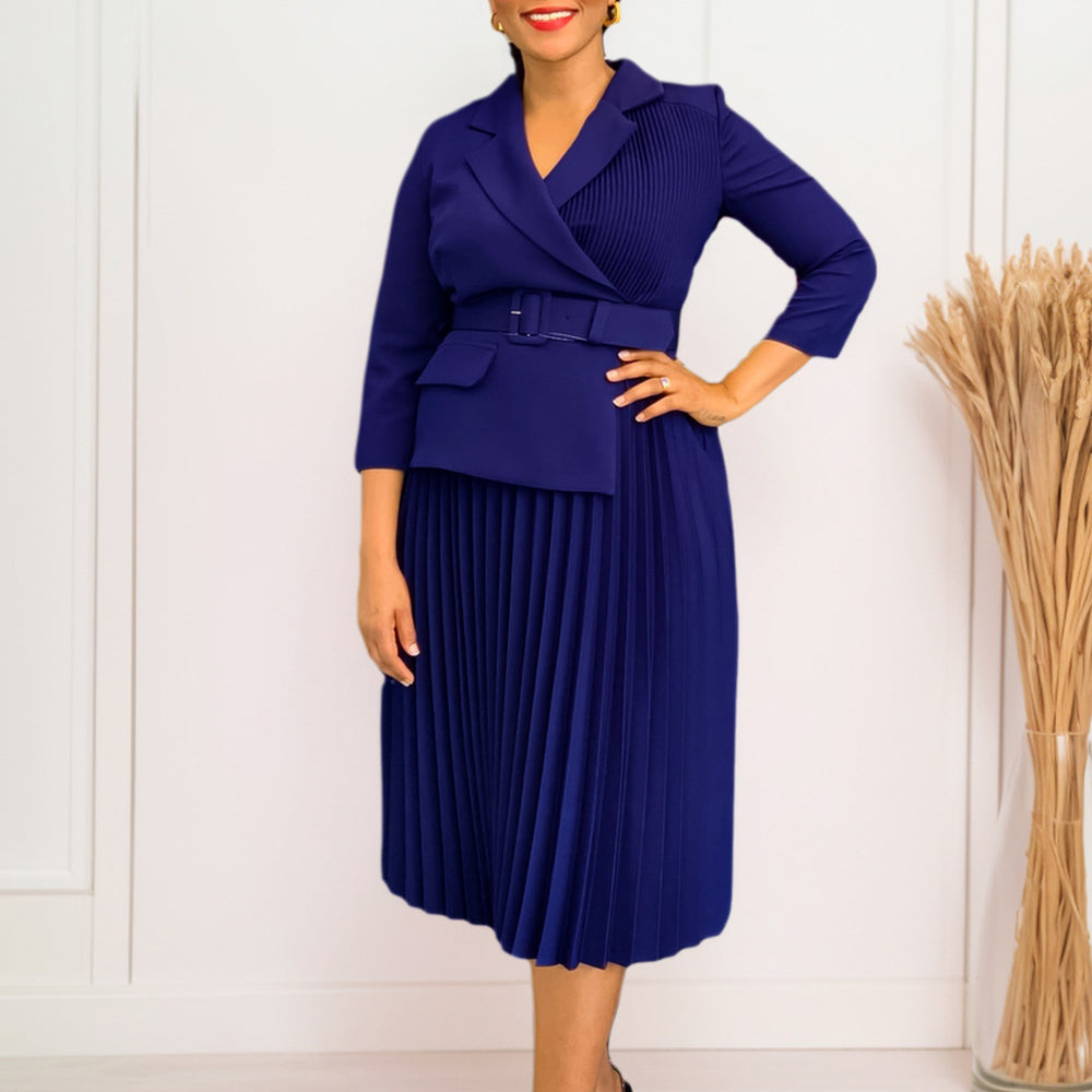 D592  independent station fashion cross-border women's clothing autumn and winter women's suit collar elegant pleated skirt african dress