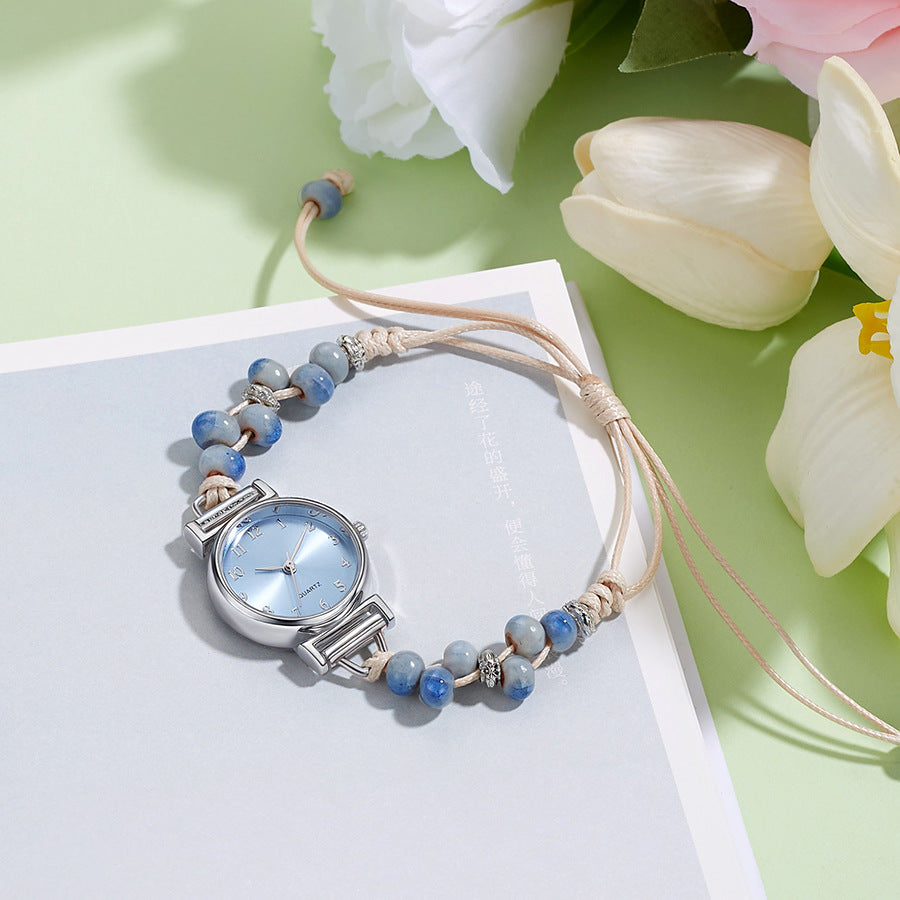 Xiaoxiangfeng braided watch girls bracelet watch nicheaccessible luxuryinschiceasiest for matchcamellia beaded watch
