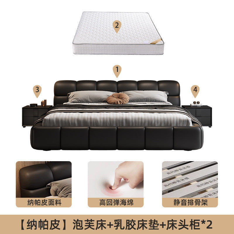 Accessible luxury genuine leather bed storage double bed casual italian puff bed master bedroom scandinavian leather bed head layer cowhide bed