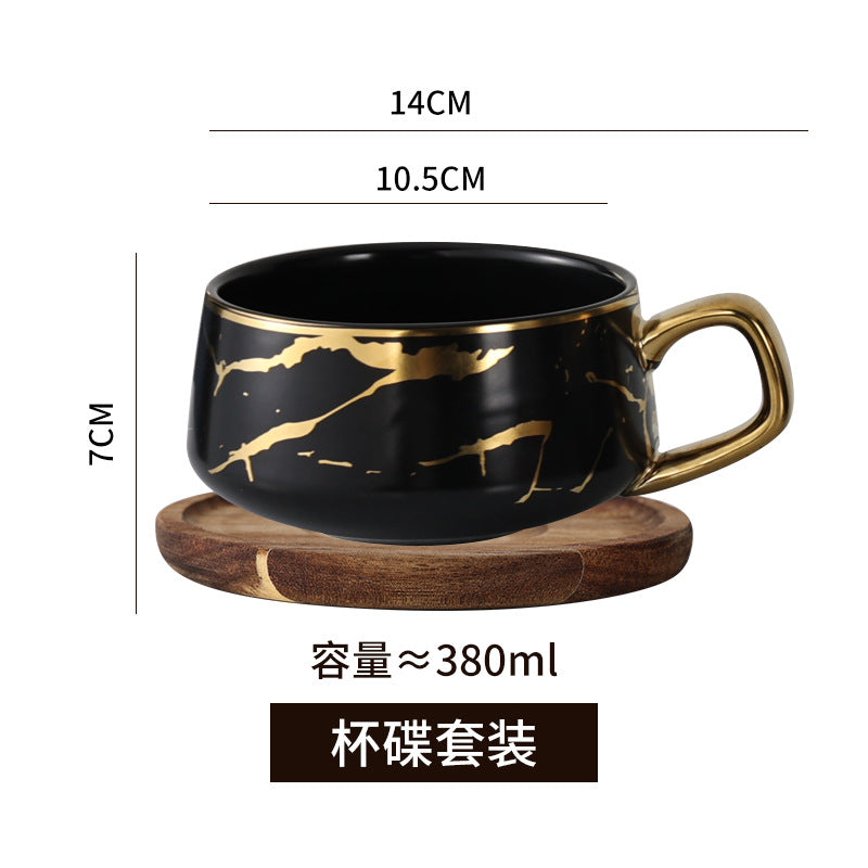 Nordic-style, gold-traced marble ceramic mug – a high-end choice for office afternoon tea, milk, or coffee