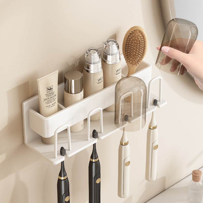 White toothbrush rack, no punching bathroom, electric mouthwash cup storage rack, wall-mounted tooth cup set
