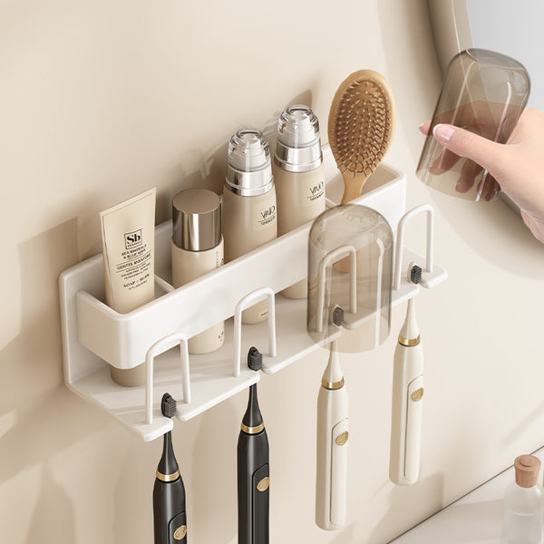 White toothbrush rack, no punching bathroom, electric mouthwash cup storage rack, wall-mounted tooth cup set