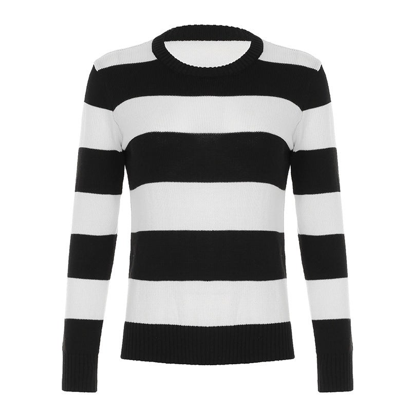 European and American fashion street casual suit, striped contrasting pullover top, long-sleeved woolen shorts suit, two-piece suit for women