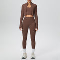 New halter neck backless zip-up outerwear yoga set - high-waisted, butt-lifting, compression fit - perfect for running, fitness, and gym workouts (3-piece set)