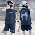 Boys' summer outfit set: boys' tank top and shorts set, casual sleeveless sports two-piece set for older boys and children