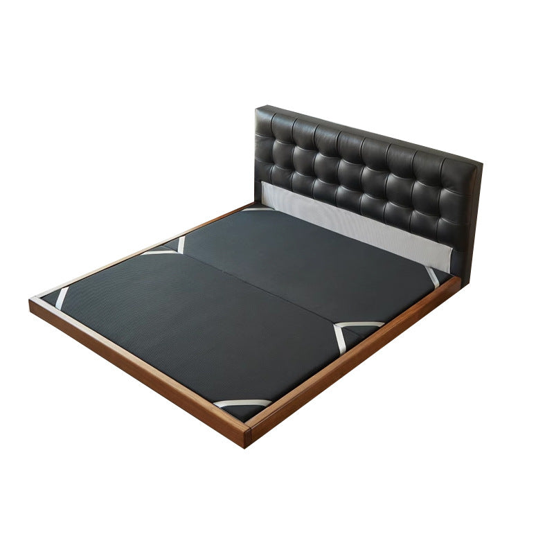 Solid wood waffle grids leather bed with double bed 1.8m black leather master bedroom small apartment sensor floating bed