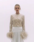 2025 new arrival: slim-fit long sleeve outfit - european & american style, rhinestone embellished, ultra-sparkly nightclub fashion, sexy feather top