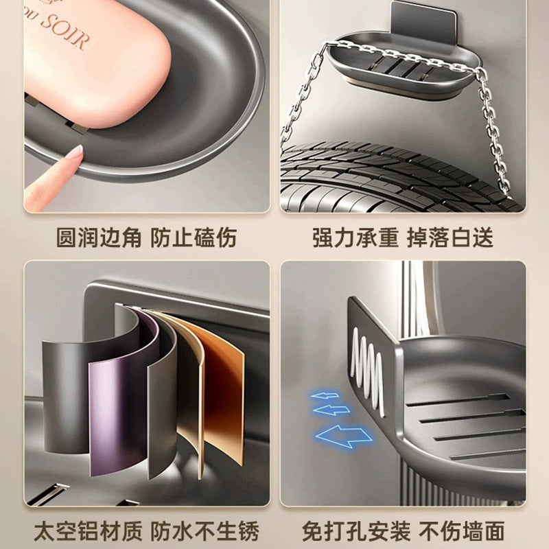 Bathroom Soap Box Gun Gray Space Aluminum Soap Box No Punching Wall Mounted Household Toilet Shelf
