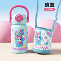 Creative cartoon double-drink kids' thermos: stylish, high-capacity student straw water bottle - stainless steel cup