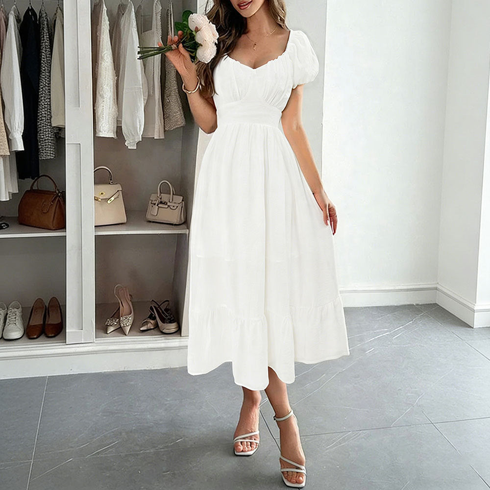 French retro bubble waist slimming look a-line large swing medium long independent station cross-border best selling women's clothing