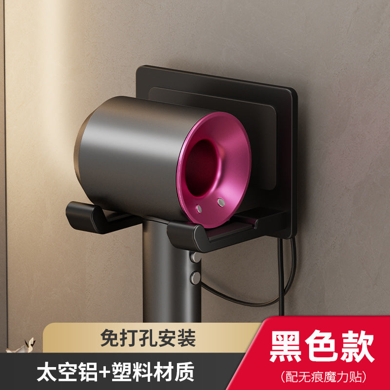 No-drill bathroom hair dryer holder, space aluminum wall-mounted organizer, anti-theft hair dryer rack for hotels and b&bs