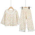 kids' cropped lounge set - boys & girls double-layer cotton gauze pajama set with baby lace trim and cartoon print