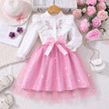 Girls' dress, pearl sleeve solid color dress