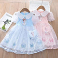 Girls' elsa princess dress,  summer collection, kids' frozen-inspired chic mesh dress, baby short-sleeve dress
