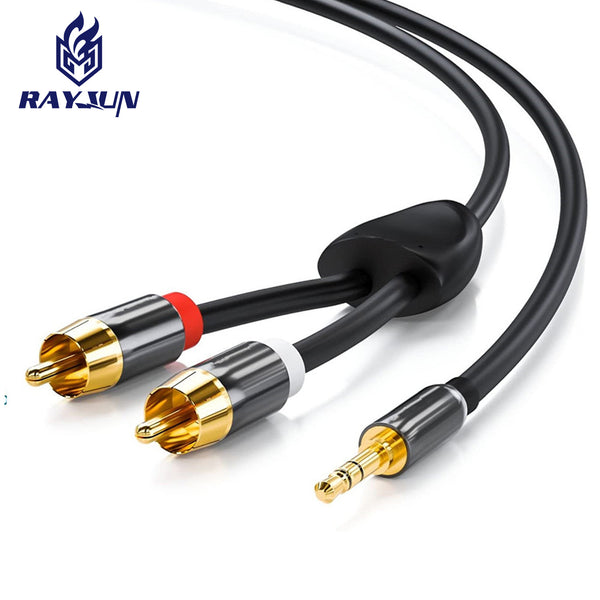 Wholesale 3.5 to 2rca stereo mobile phone computer power amplifier speaker 3.5mm to double lotus cable audio cable