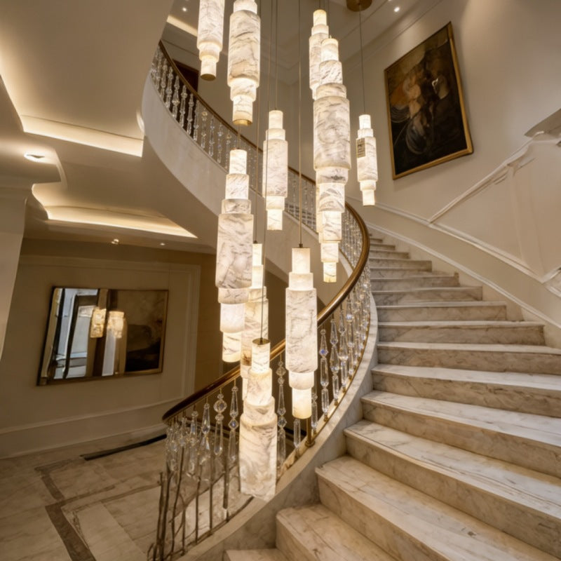 Villa high-ceiling living room lamp duplex staircase all-copper marble chandelier casual bedroom bedside lamp spanish marble