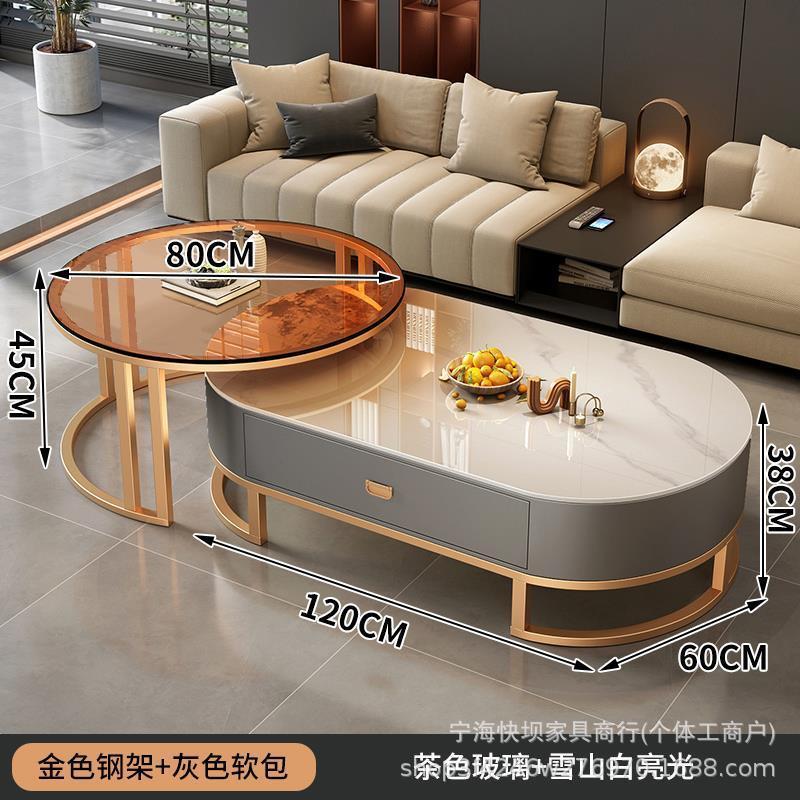 Coffee table living room for homeaccessible luxury oval modern casual type popular glass small tea table slate small apartment accessible luxury