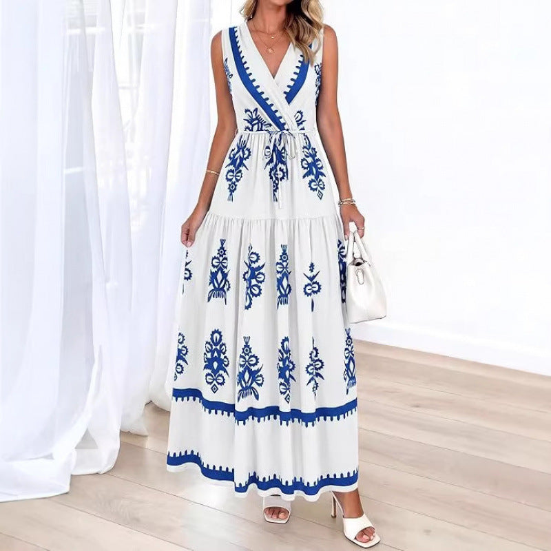 Amazon fashion v neck sleeveless suspender skirt women's  summer bohemia style beach vacation skirt
