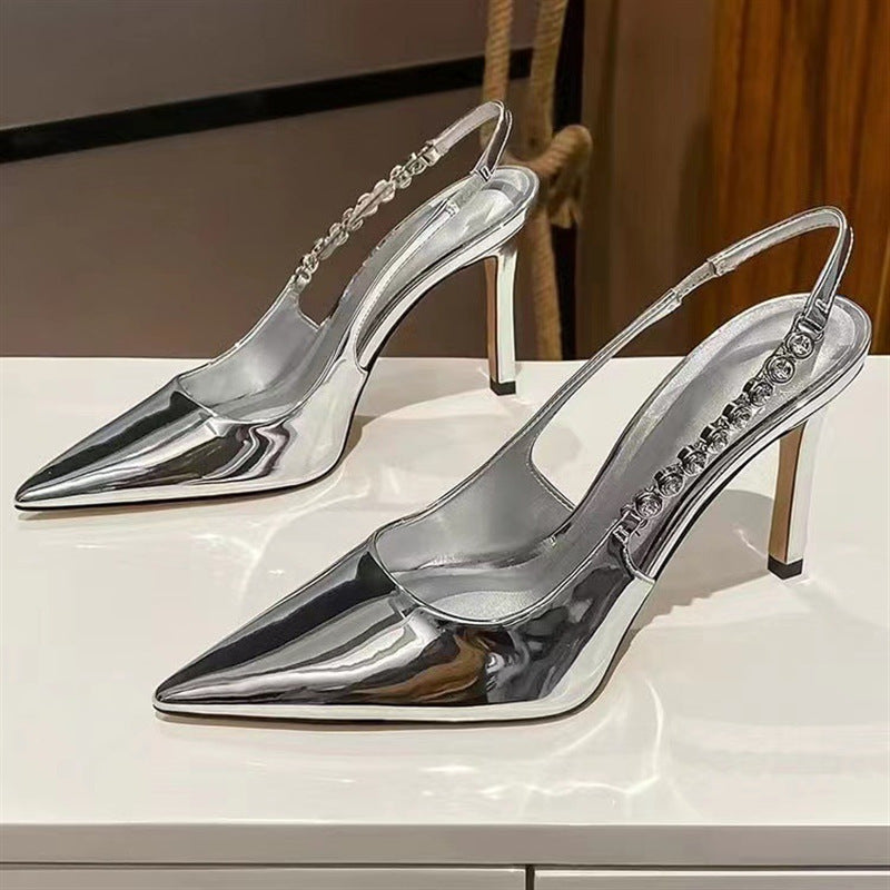 2023 women's summer new rhinestone pointed-toe silver high heels - elegant ladies' stiletto heel sandals