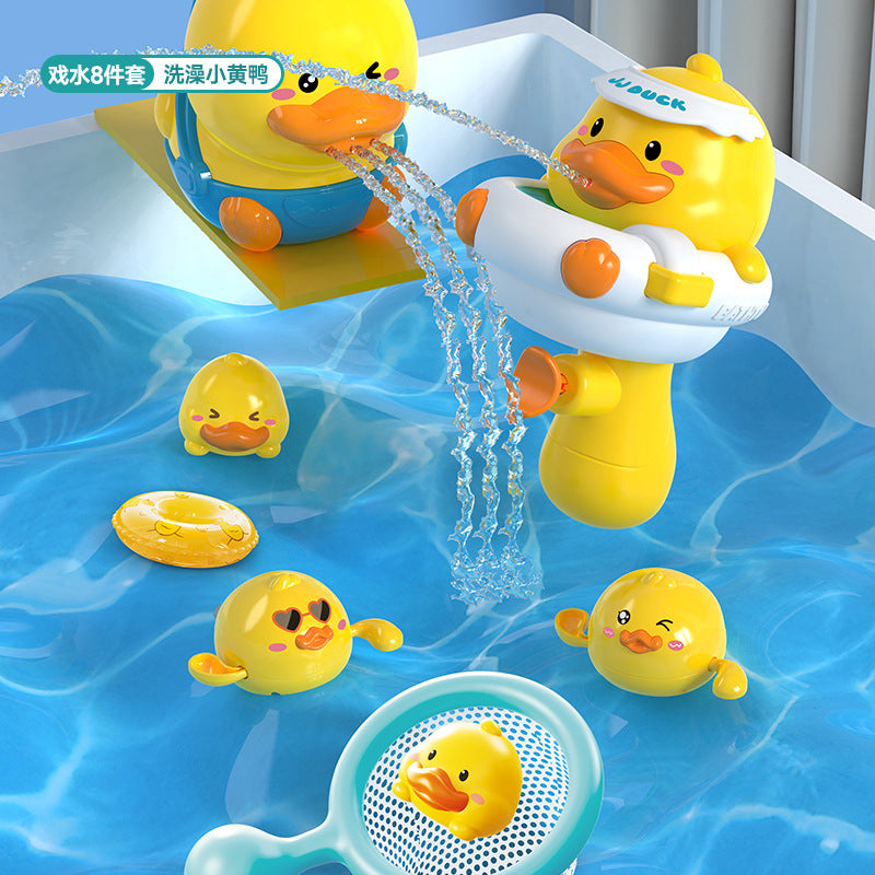 Baby bath toys floating yellow duck shower head for boys and girls, kids' swimming pool water play, water gun for babies