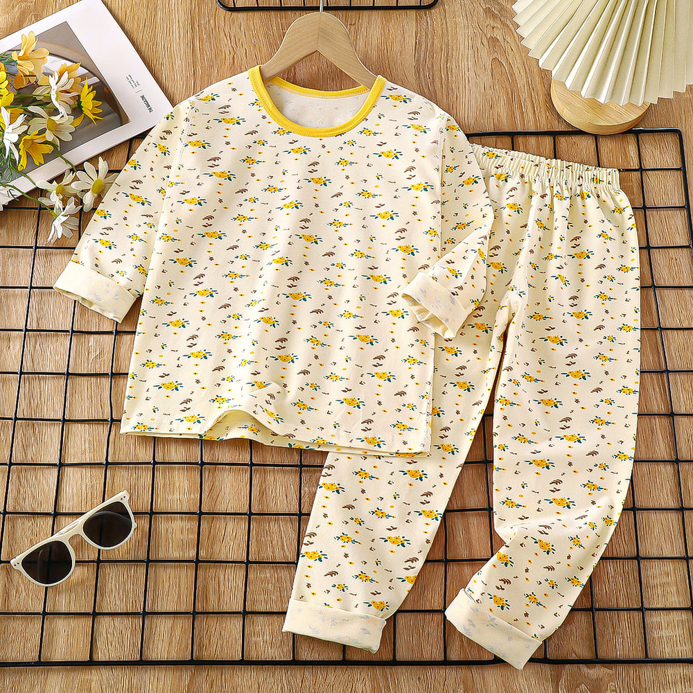 Kids' pajama set spring lycra cotton baby underwear boys' loungewear girls' thermal underwear children's clothing wholesale