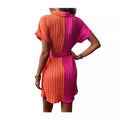 new european and american style women's blouse dress: color block batwing sleeve, tie waist, slimming and elegant