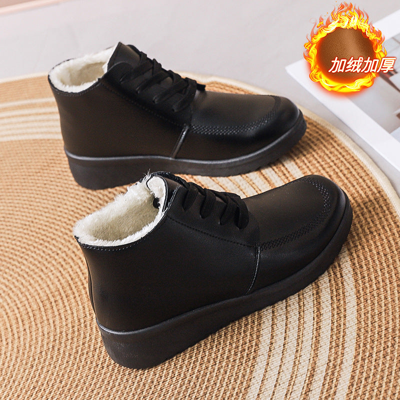 Ladieswear cotton shoes for women winterfleece-linedthickenedheattech short boots for middle-aged and elderly people non-slip waterproofflatsplaid grandma cotton shoes