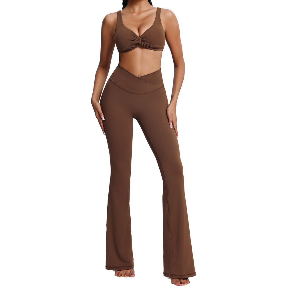 Fashion cross-border spring and summer yoga wear suit women's nude tight sportswear two-piece setcasual horn fitness wear