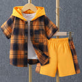 e-commerce special summer plaid plaid children's hooded short-sleeved shirt suit