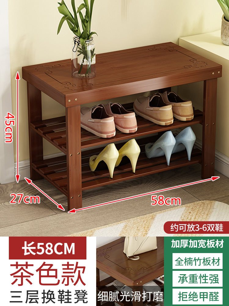 Solid wood shoe rack bench for entryway, shoe changing stool, household shoe cabinet with integrated bench seat for home use