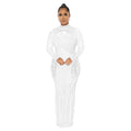 C6266   fashion women's mesh see-through rhinestone long sleeve maxi dress lined two-piece set
