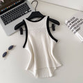 Casual style contrast color edge knittingfashion camisole women's silmeasiest for match sleeveless pullover i-shaped outweartops