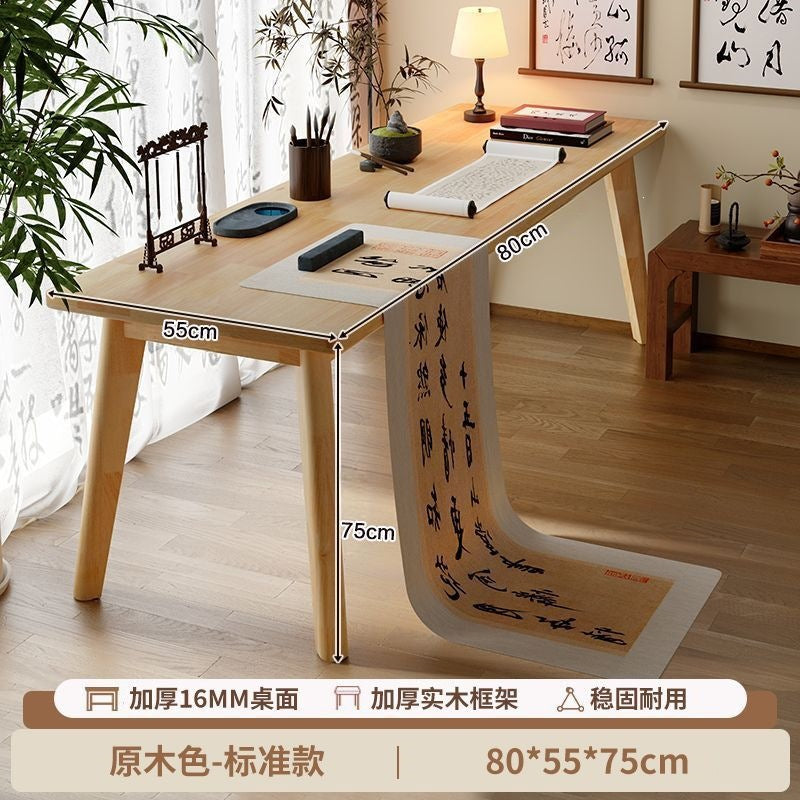 Solid wood computer desk, minimalist wall-mounted double desk for writing and studying, home bedroom narrow desk, office desk