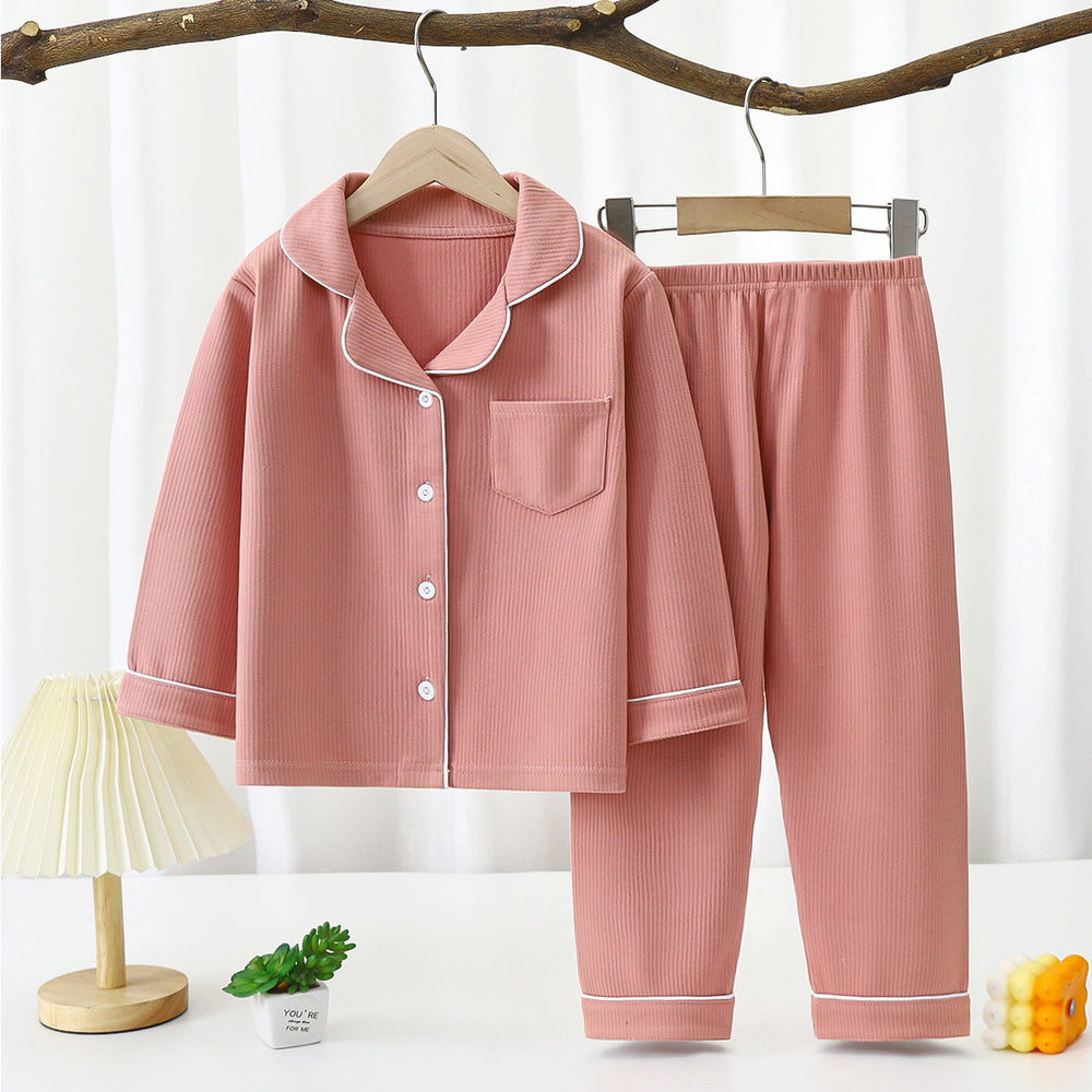 Derong pajamas kids pajamas men and women baby new autumn and winterlong sleevestwo-piece set boys and girls lapel home clothes