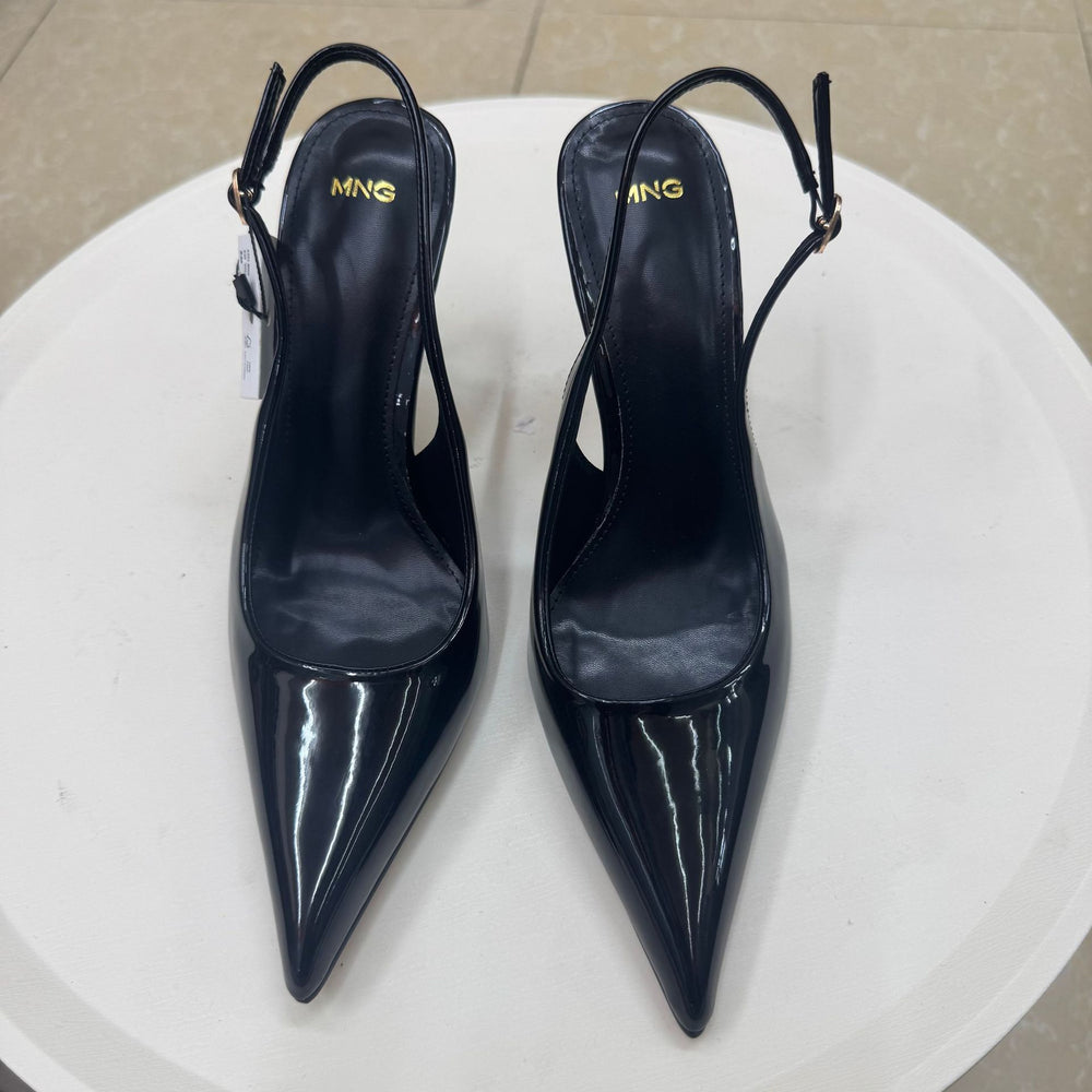 Spanish mng mango 2026 summer new pointed-toe patent leather sexy buckle closed-toe stiletto heel sandals for women